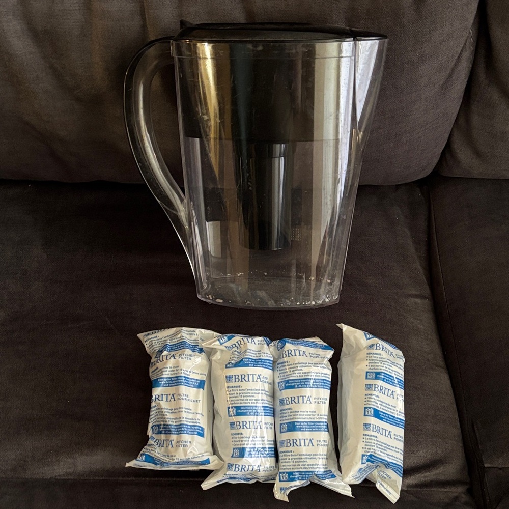 Brita Clear Pitcher with Black Lid and Four Replacement Filters